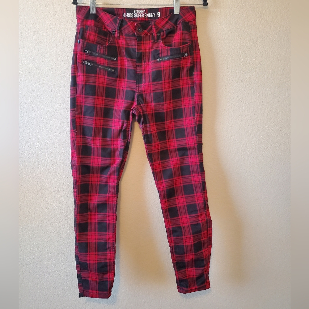 Hot Topic HT Red & Black Plaid Hi-Rise Super Skinny Pants